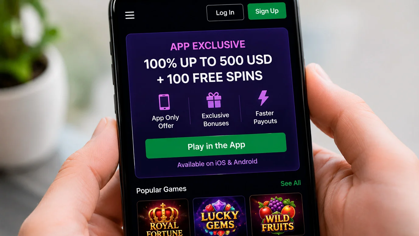 Generic mobile casino app banner advertising an app exclusive spin bundle