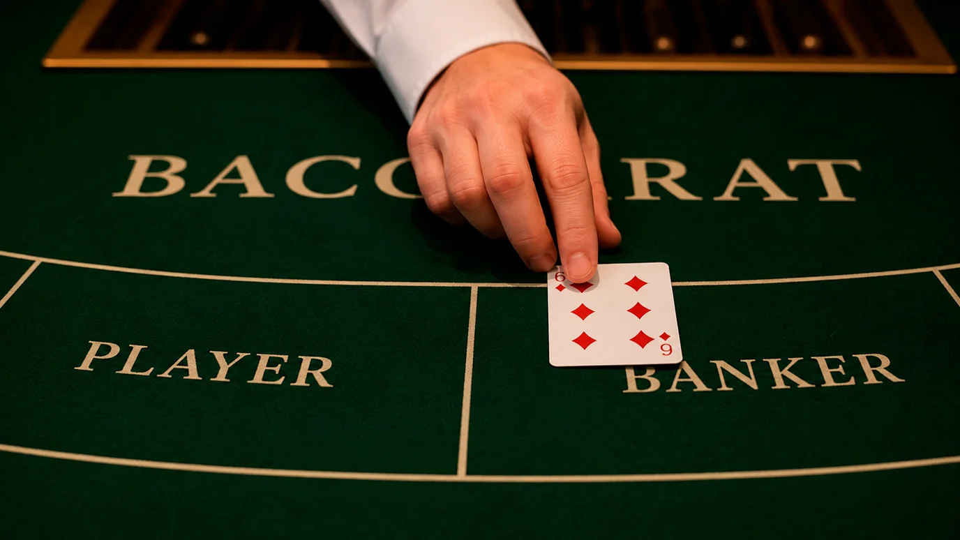 High-stakes baccarat table with cards dealt during a VIP welcome bonus session
