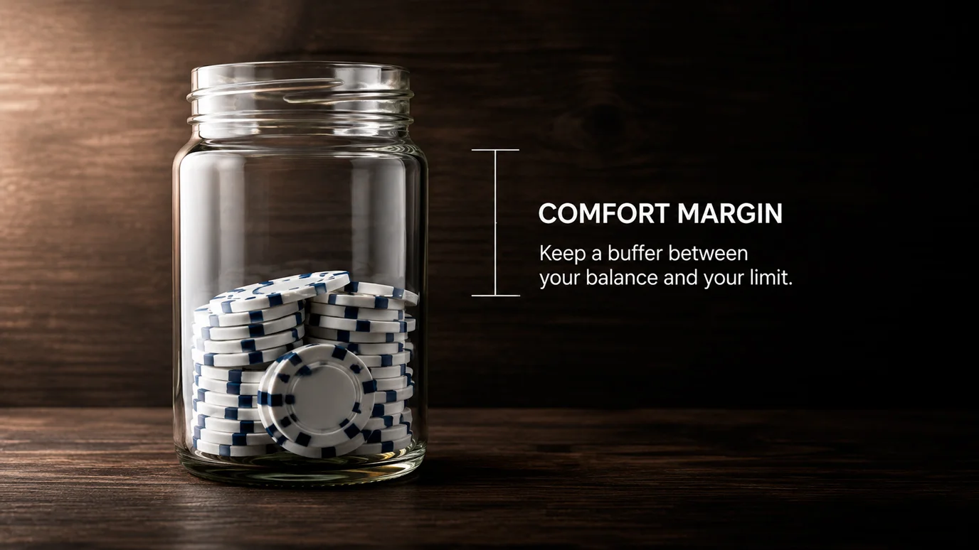 Symbolic visual of leaving a comfort buffer when funding a casino bonus