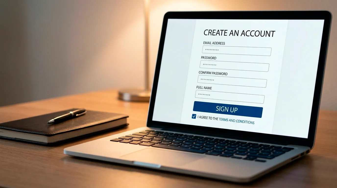Casino account registration form on a laptop showing address and household indicator fields