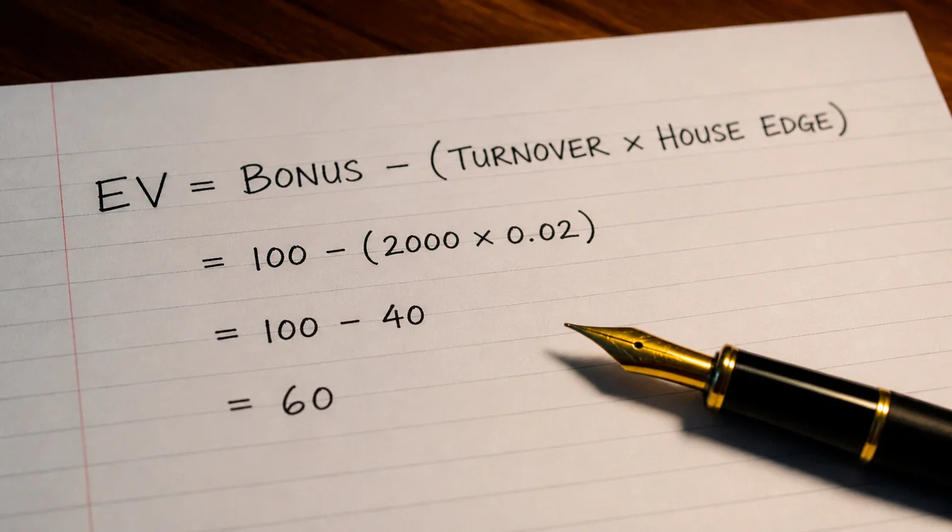 A pen working through an expected value formula step by step on lined paper