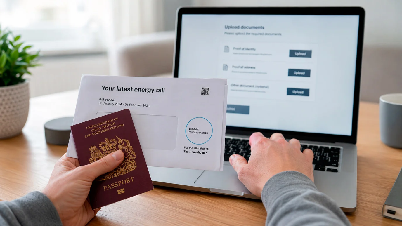 Person uploading identity document for casino account verification