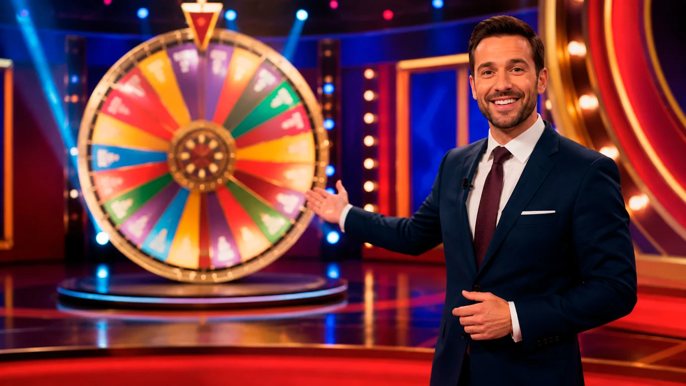 Live game-show format wheel with multiplier segments
