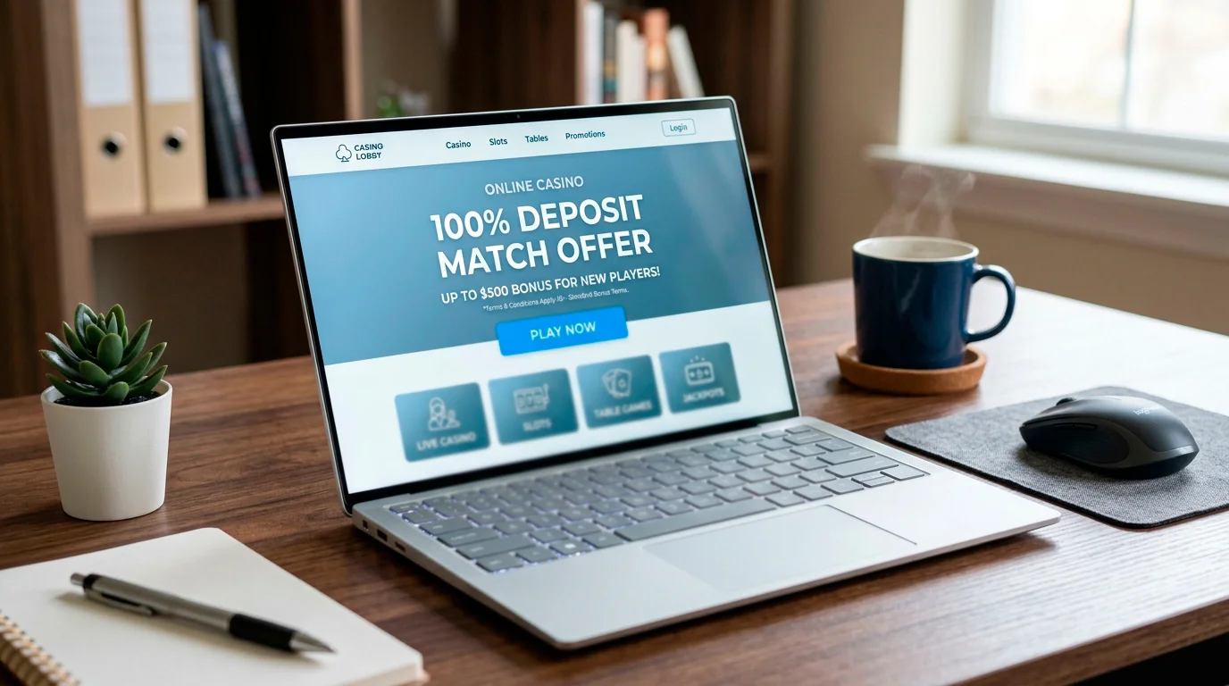 Generic casino landing page showing a default match welcome offer