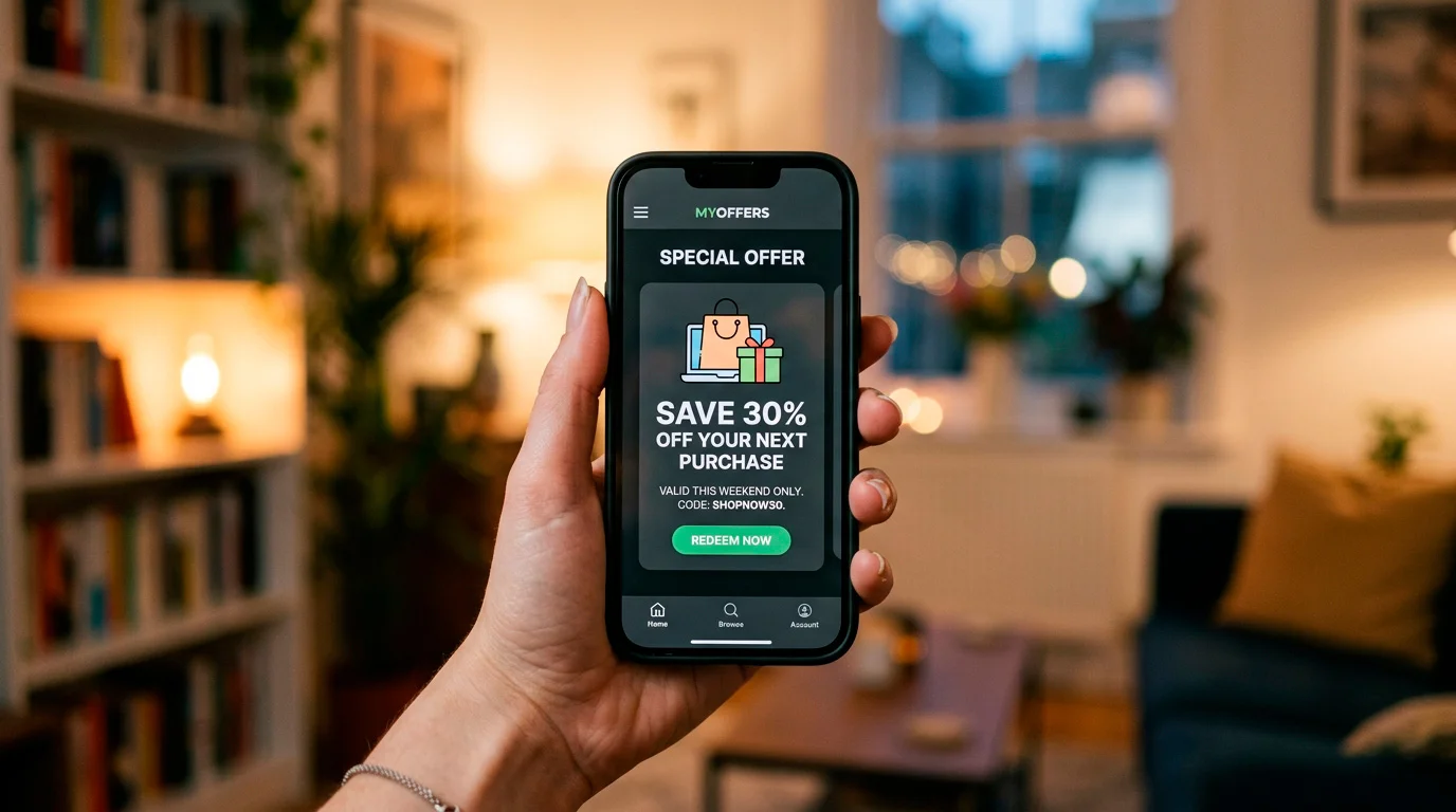 UK casino app on a mobile phone showing a single-product welcome offer in 2026