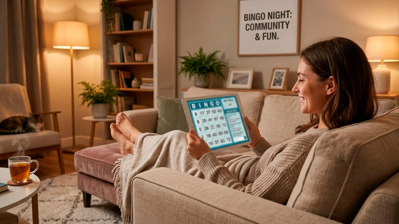 Online bingo community room with players chatting between rounds