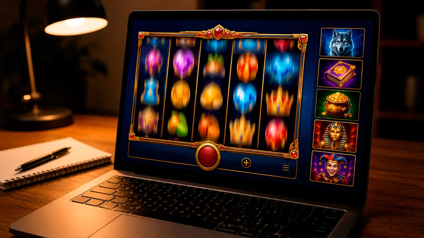 Online slot reels next to a bonus-eligible game list at a UK casino