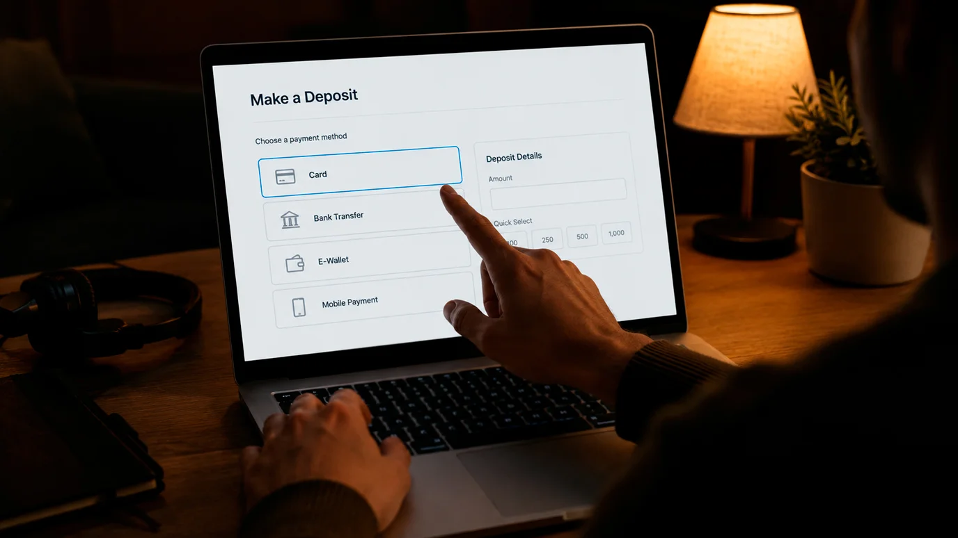 Player selecting debit card or open banking as a bonus-eligible deposit route