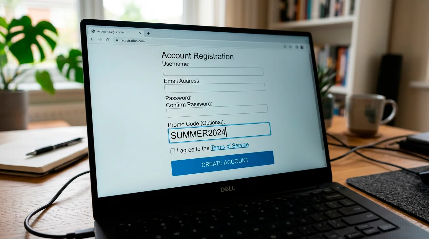 Generic casino registration screen with a promo code field
