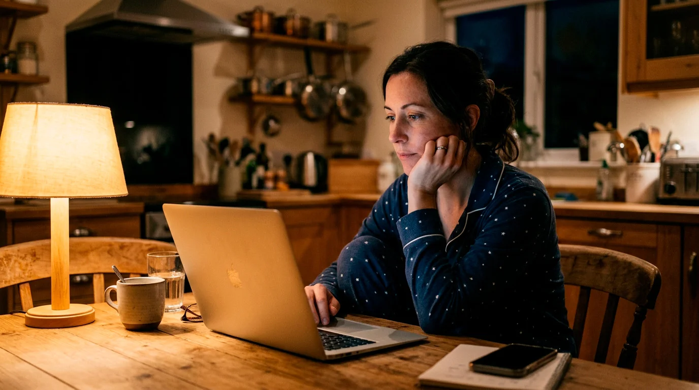 Person registering GamStop self-exclusion at laptop late at night