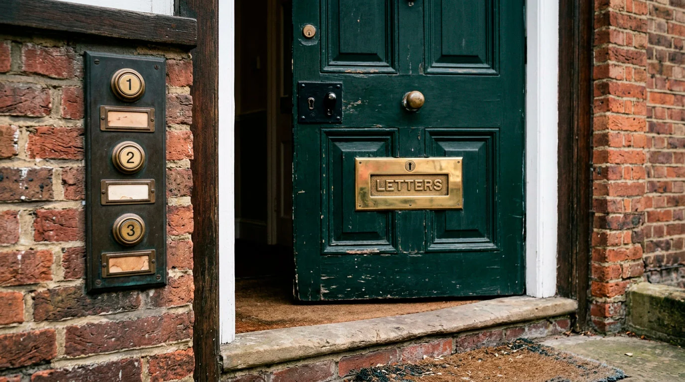 Residential shared flat front door illustrating the household clause boundary