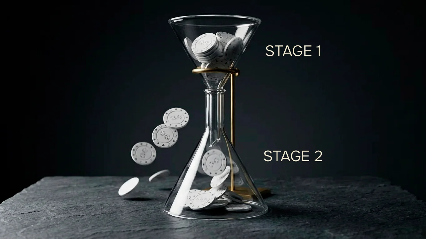 Visual of free spin winnings flowing into a second wagering stage