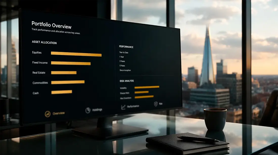 Open laptop displaying UK online gambling industry analytics in a London office setting