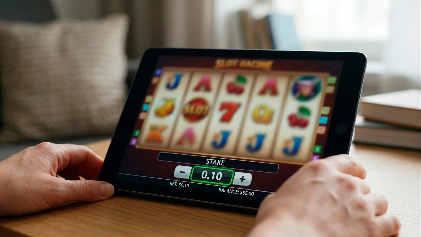 Online slot interface reflecting the UK five pound stake cap on slots